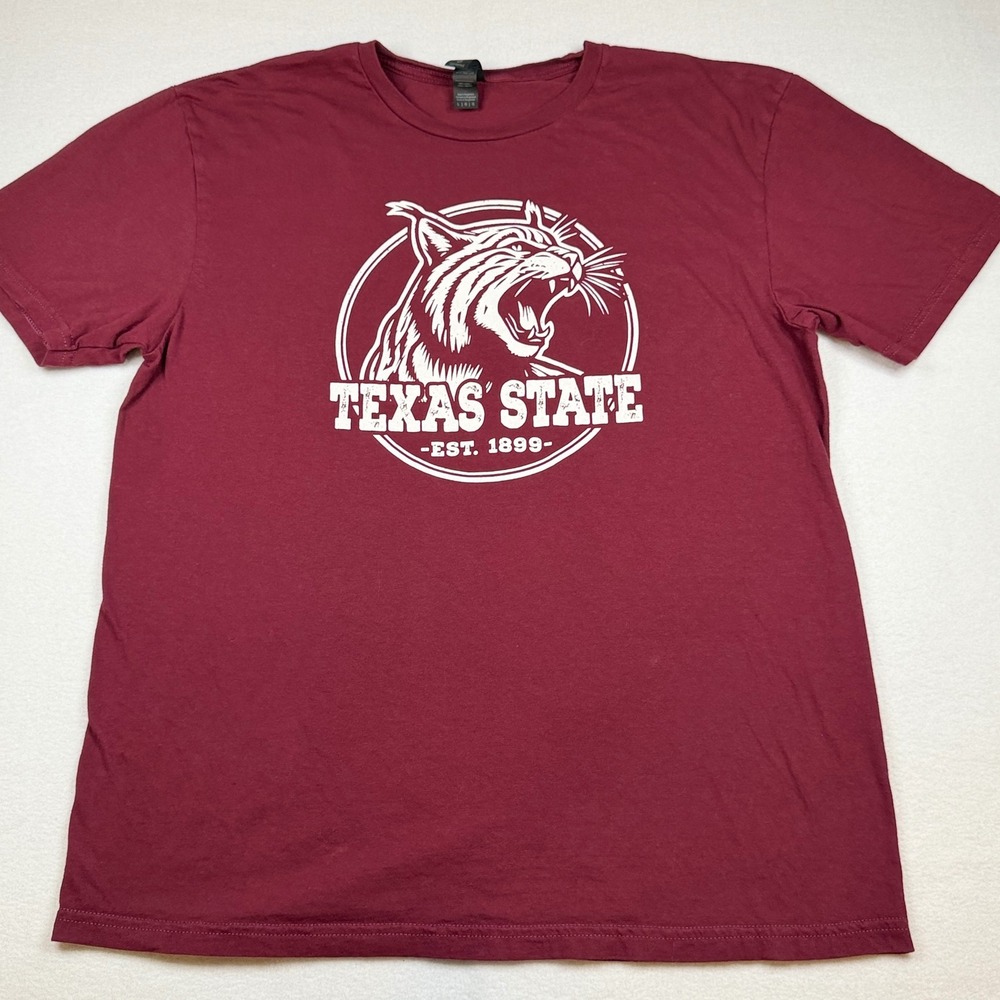 Texas State University Bobcats Graphic T-Shirt Maroon Gildan Softstyle Mens L